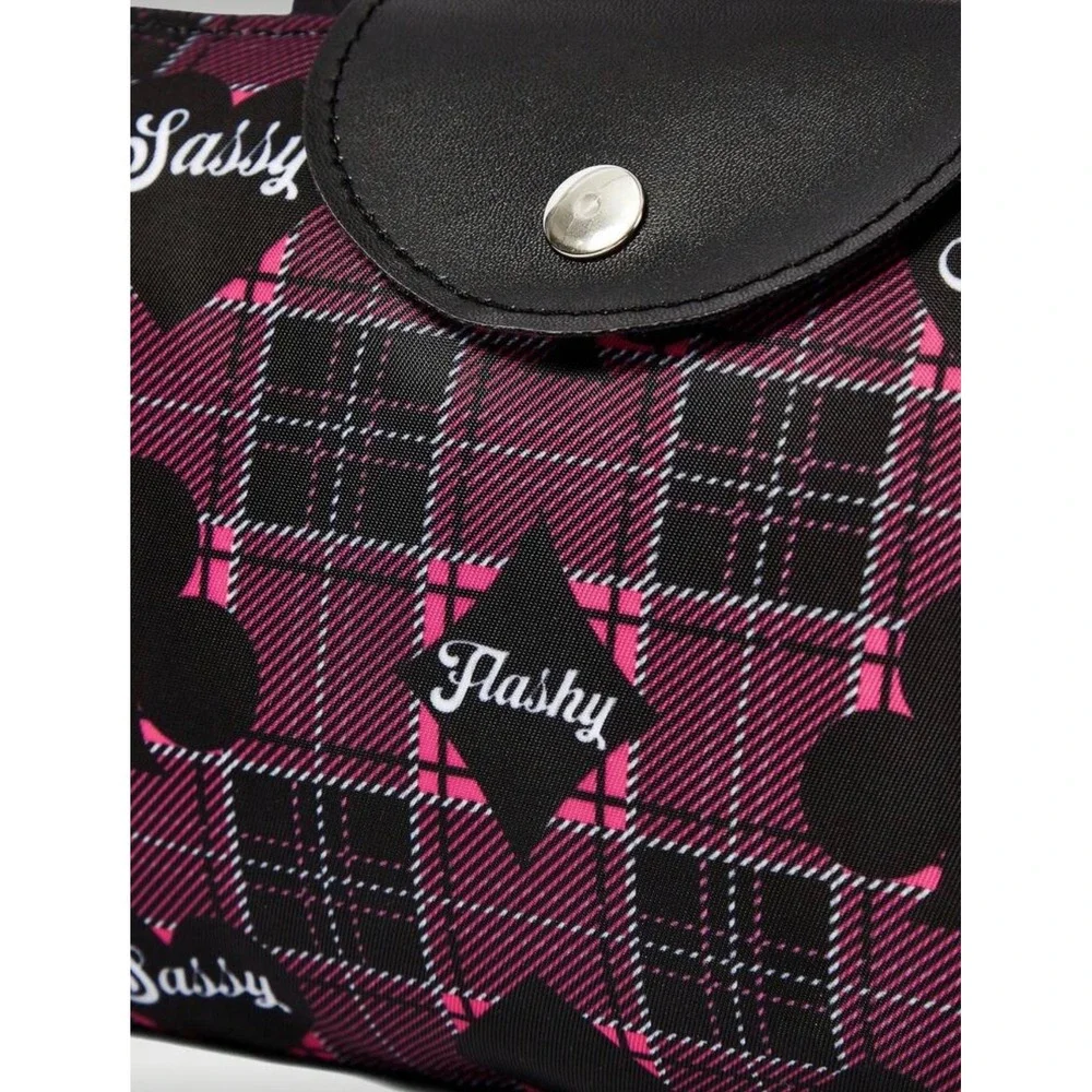 Pink‎ Black Plaid Flashy Sassy Graphic Cosmetic Bag Makeup Toiletry Case Pouch